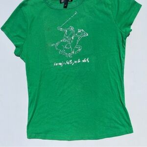Beverly Hills Polo Club green bedazzled 2000s tee, size large (petite)